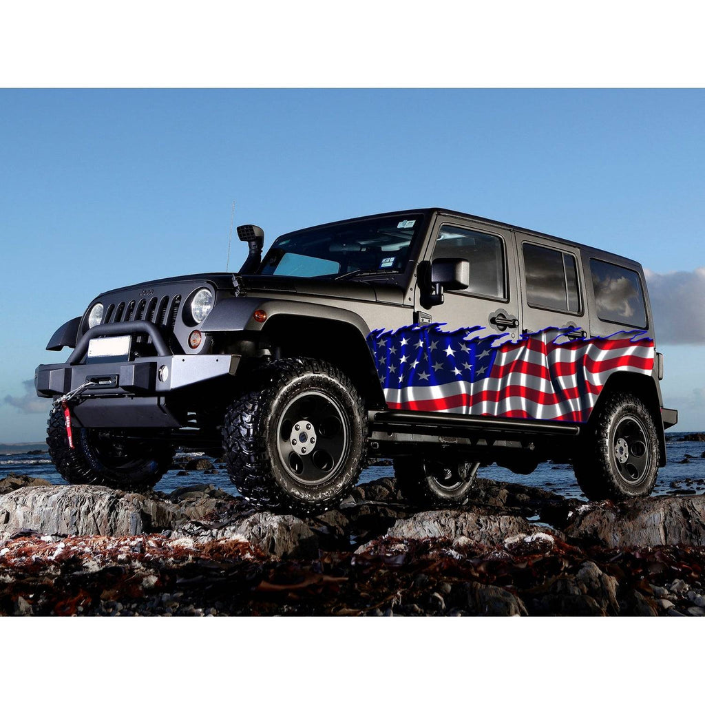 Jeep USA Flag Car Wrap, Jeep USA Flag Car Decal, Jeep USA Flag Car Sticker, Jeep American Flag Car Graphics, 3D USA Flag Racing Stripes Vinyl Decal