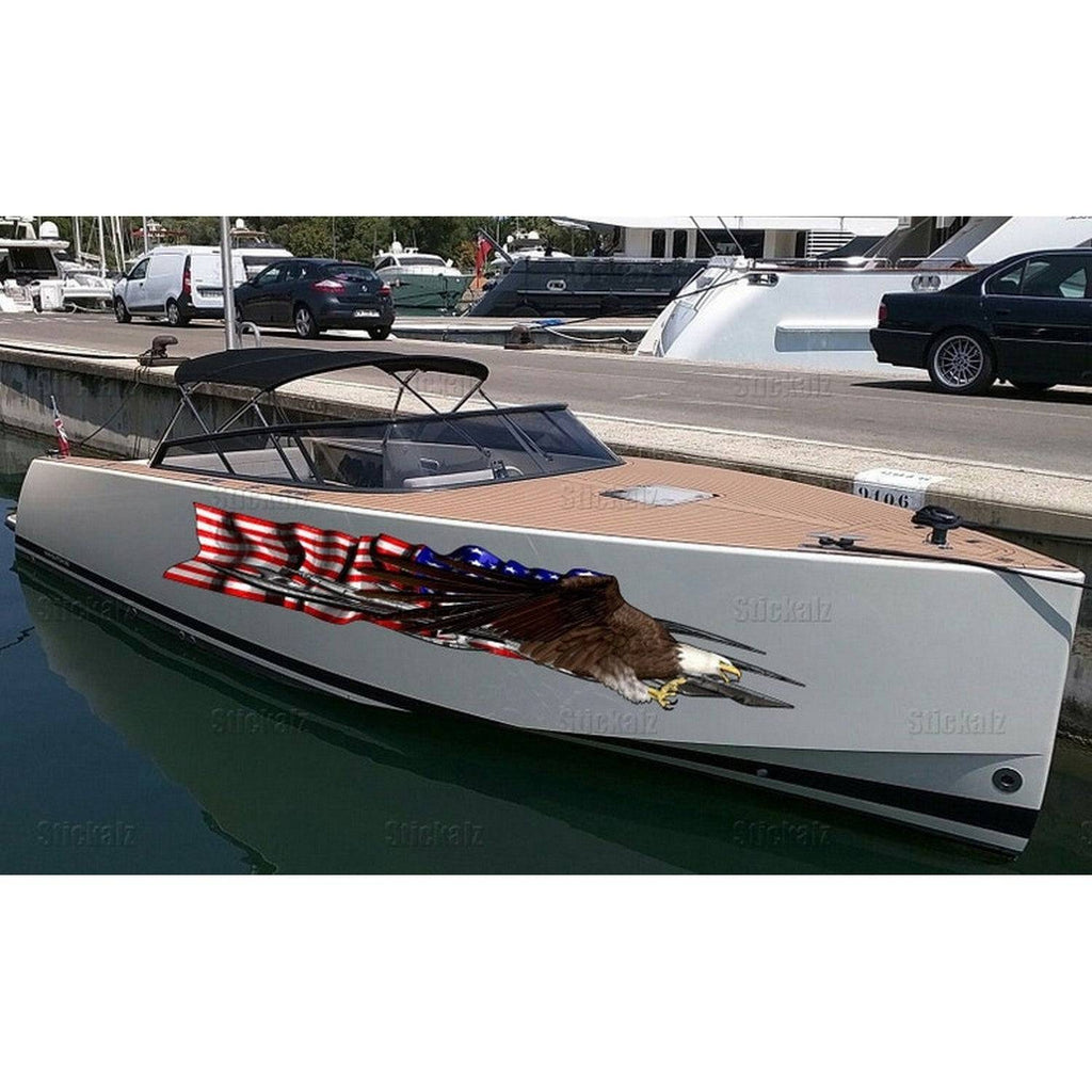 US Flag Boat Full Color Vinyl Sticker American Flag Watercraft Vinyl Speed Boat Graphics Decal 3D Bold Eagle Decal