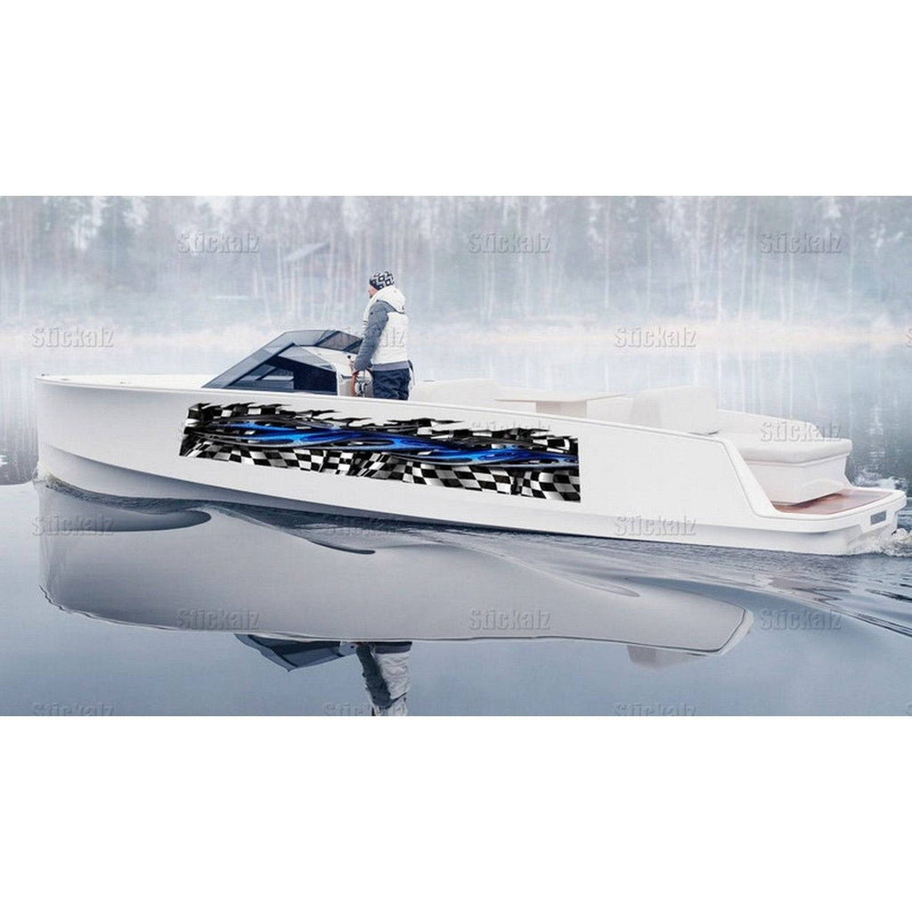 Boat Racing Decal Racing Flag Sticker Ripped Metal Checkered Flag Boat Full Color Vinyl ...