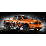 Orange Tribal Checkered Flag Truck Graphics, Orange Tribal Checkered Flag Truck Side Full Color Vinyl Sticker
