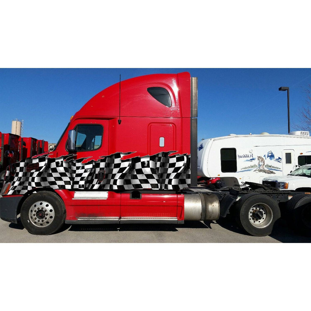 Checkered Flag Truck Graphics, Checkered Flag Truck Side Full Color Vinyl Sticker, Racing Flag Truck Vinyl Side Graphics, Checkered Flag Car Sticker