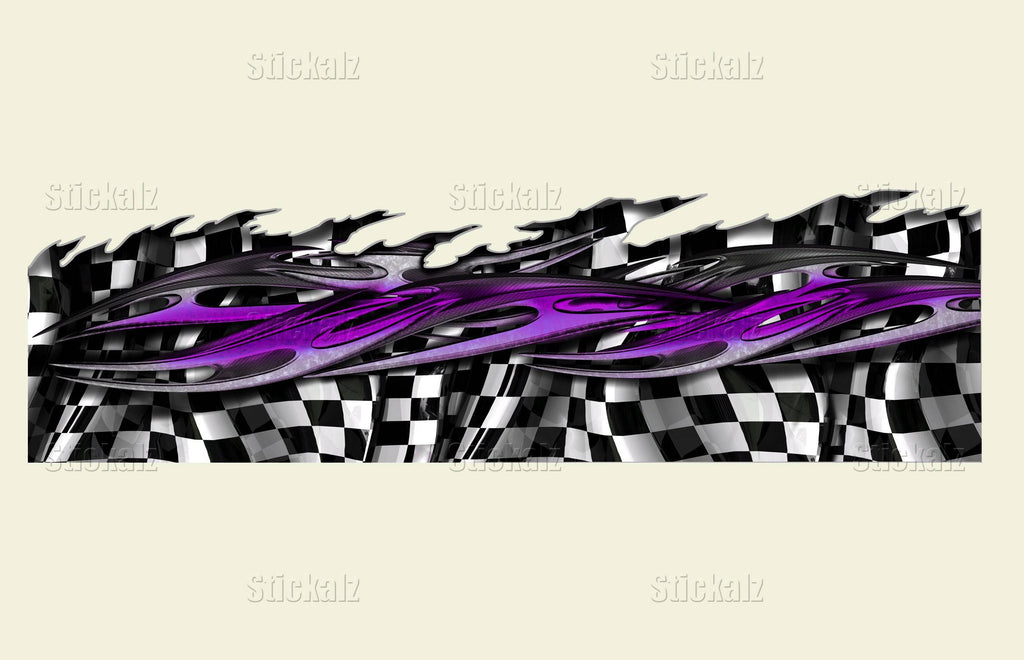 Purple 3D Tribal Checkered Flag Car Wrap, Tribal Checkered Flag Car Decal, Tribal Checkered Car Sticker, Tribal Checkered Car Graphics, 3D Tribal Checkered Flag Racing Stripes Vinyl Decal