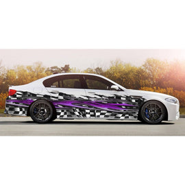 Purple 3D Tribal Checkered Flag Car Wrap, Tribal Checkered Flag Car Decal, Tribal Checkered Car Sticker, Tribal Checkered Car Graphics, 3D Tribal Checkered Flag Racing Stripes Vinyl Decal