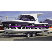 Load image into Gallery viewer, Tribal Flag Boat Vinyl Graphics, Tribal Flag Watercraft Graphics Full Color Racing Stripes, Tribal Racing Flag Boat Sticker, Checkered Flag Wrap, Cigar Boat Graphics Vinyl Decal