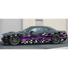 Load image into Gallery viewer, Purple 3D Tribal Checkered Flag Car Wrap, Tribal Checkered Flag Car Decal, Tribal Checkered Car Sticker, Tribal Checkered Car Graphics, 3D Tribal Checkered Flag Racing Stripes Vinyl Decal