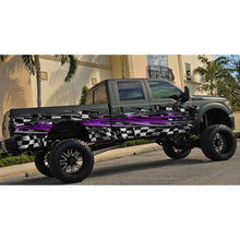Load image into Gallery viewer, Purple Tribal Checkered Flag Truck Graphics, Tribal Checkered Flag Truck Side Full Color Vinyl Sticker, Tribal Racing Flag Truck Vinyl Side Graphics, Tribal Flag Car Sticker