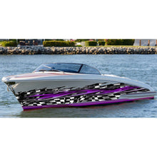 Load image into Gallery viewer, Tribal Flag Boat Vinyl Graphics, Tribal Flag Watercraft Graphics Full Color Racing Stripes, Tribal Racing Flag Boat Sticker, Checkered Flag Wrap, Cigar Boat Graphics Vinyl Decal