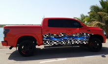 Load image into Gallery viewer, Tribal Checkered Flag Truck Graphics, Tribal Checkered Flag Truck Side Full Color Vinyl Sticker, Tribal Racing Flag Truck Vinyl Side Graphics, Tribal Flag Car Sticker