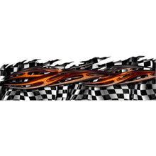 Load image into Gallery viewer, Orange Tribal Checkered Flag Truck Graphics, Orange Tribal Checkered Flag Truck Side Full Color Vinyl Sticker, Orange Tribal Racing Flag Truck Vinyl Side Graphics, Orange Tribal Flag Car Sticker