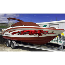 Load image into Gallery viewer, Red Tribal Dragon Boat Wrap, Tribal Dragon Boat Vinyl, Tribal Dragon Boat 3D Graphics, Tribal Dragon Jet ski Decal, 3D Tribal Dragon Boat Decal