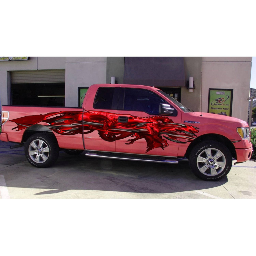 Red Dragon Full Color  Truck Side Graphics, Tribal Dragon 3D Truck Vinyl, Tribal Dragon Truck Side Graphics, Tribal Dragon Truck Vinyl, Tribal Dragon Truck Decal, Tribal Dragon Truck Sticker