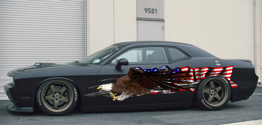 Full Color Car Decal Bold Eagle Flag Car Stickers US Flag Ripped Metal Car Vinyl Decal For Car Wrap Vinyl Graphics Car Side Auto Vinyl Decal