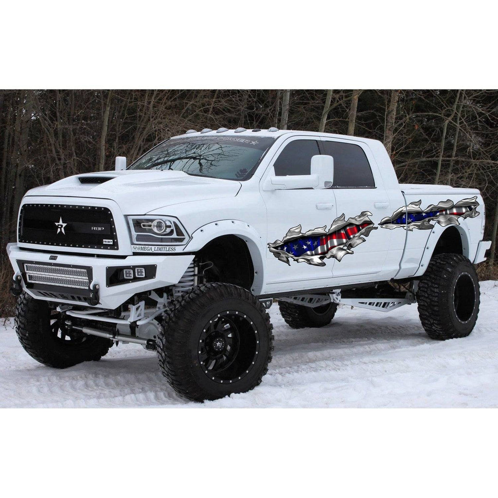 Ripped Metal USA Flag Truck Graphics, USA Flag Truck Side Full Color Vinyl Sticker, USA Flag Truck Vinyl Side Graphics, American Flag Car Sticker