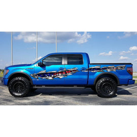 Ripped Metal USA Flag Truck Graphics, USA Flag Truck Side Full Color Vinyl Sticker, USA Flag Truck Vinyl Side Graphics, American Flag Car Sticker