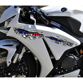 Ripped Metal Full Color Bike Decal, USA Flag Chopper Vinyl, USA Flag Crotch Rocket Graphics