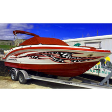 Load image into Gallery viewer, Tribal Checkered Flag Boat Graphics, Tribal Checkered Flag Boat Decal, Tribal Checkered Flag Boat Sticker, Tribal Checkered Flag Boat Vinyl Graphics