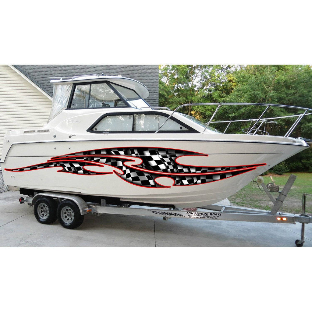 Tribal Checkered Flag Boat Graphics, Tribal Checkered Flag Boat Decal, Tribal Checkered Flag Boat Sticker, Tribal Checkered Flag Boat Vinyl Graphics