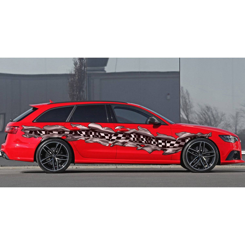 Ripped Metal Checkered Flag Car Wrap, Checkered Flag Car Decal, Checkered Car Sticker, Checkered Car Graphics, 3D Checkered Flag Racing Stripes Vinyl Decal