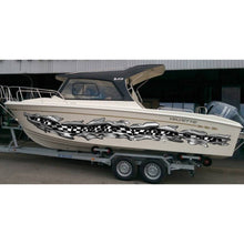 Load image into Gallery viewer, Ripped Metal Checkered Flag Boat Graphics, Ripped Metal Checkered Flag Boat Decal, Ripped Metal Checkered Flag Boat Sticker, Checkered Flag Boat Vinyl Graphics