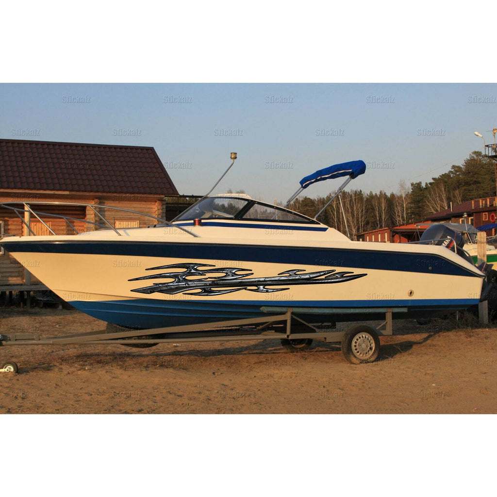 3D Tribal Wrap, Steel Arms Boat Vinyl, Blade Watercraft 3D Graphics Full Color
